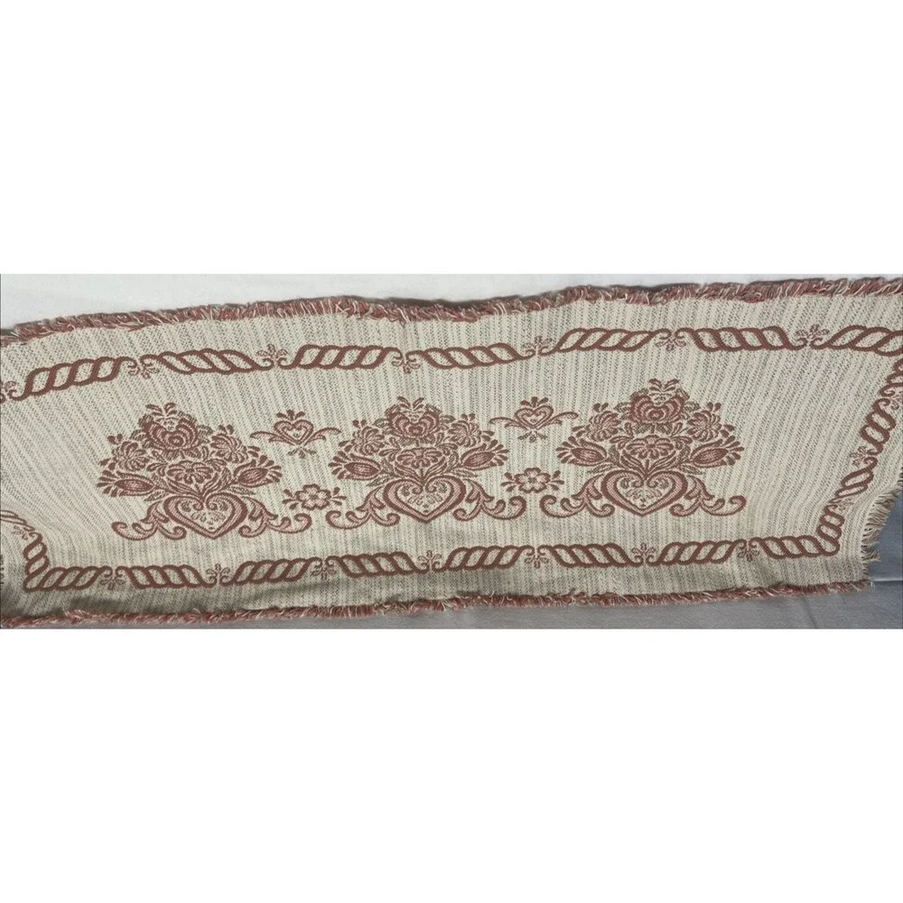 Vintage MCM Austrian Woven Table Runner Mauve Floral Cottagecore Shabby Chic